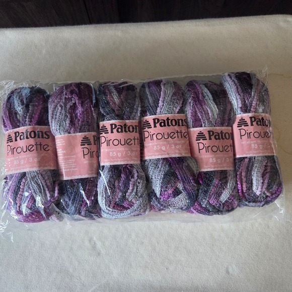 Patons Other - RARE 6 Skein 3oz Patons Pirouette Yarn Metallic 83430 Orchid Shimmer 4 Med